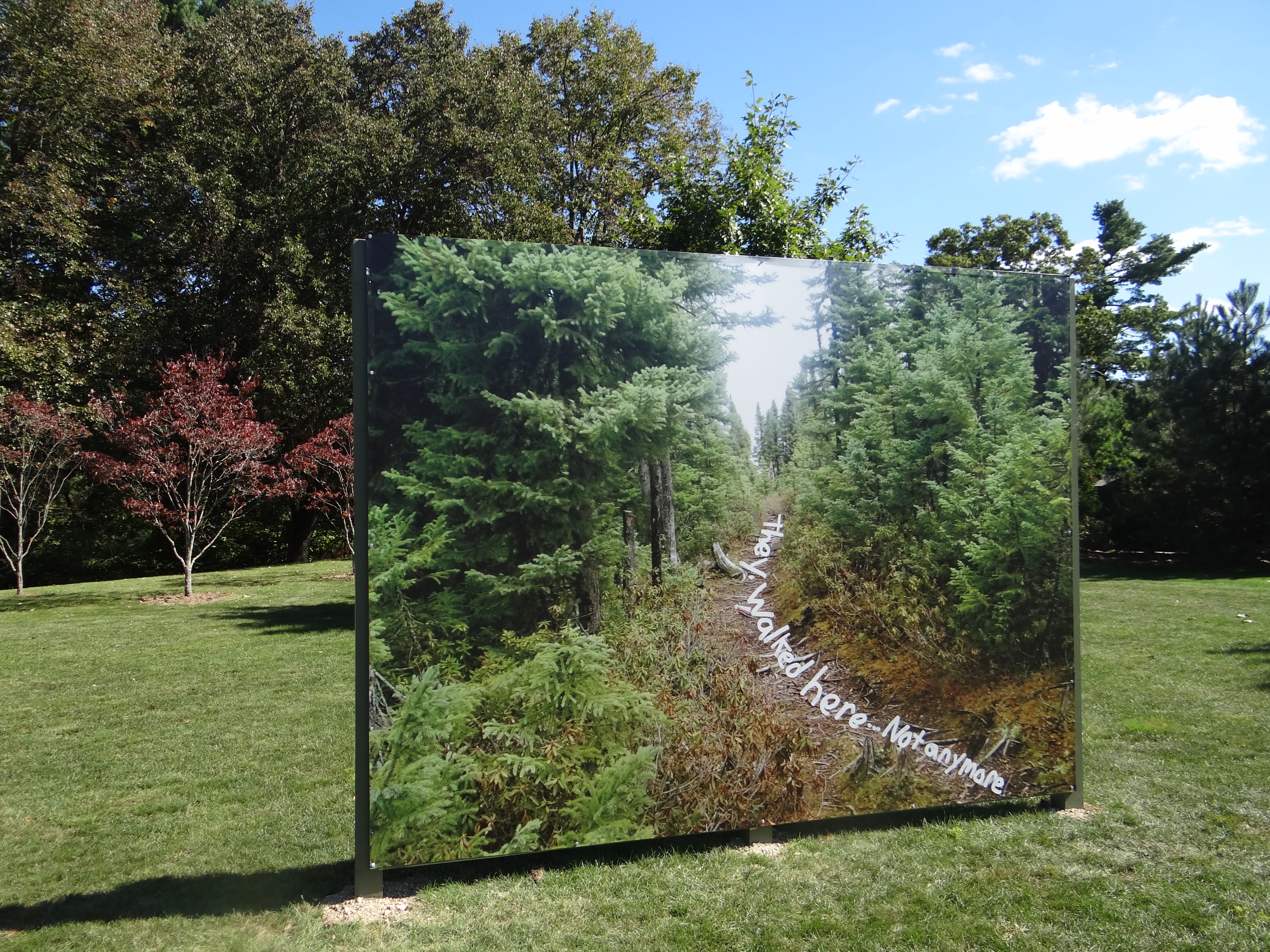 This large format printed vinyl is installed outdoors as part of larger exhibition.