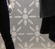 Holiday windows installed with digitally printed wallpaper with glitter screen printed .