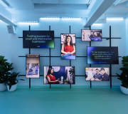 Custom metal fabrication for wall display with large scale screens. 