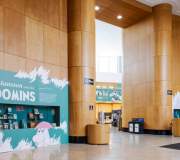 Large format vinyl  graphics  brand the space for the Moon exhibition @ Brooklyn Public Library -credit Gregg Richards in all photos (@tryating on social).