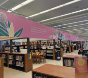 the playful and colorful vinyl graphics and displays  helped make this exhibit a huge success