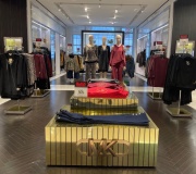 Specialty chrome gold vinyl is wrapped on instore fixtures and dispay platforms. Color X premiere vinyl installers produced.
